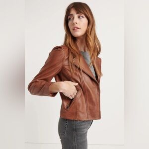 Lucky Brand Puff Sleeve Leather Moto Jacket